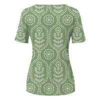 Sksloeg ingek női divatos Azik Etnikai Nyomtatott Rövid ujjú Kényelmes gomb Oldalsó blúzok felsők, Zöld XXL