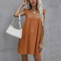 Női nyári alkalmi Egyszínű négyzet alakú nyakú ujjatlan ruha ruhák idősebb nők számára, Orange XL