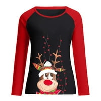 Bicoasu Női pulóver Karácsonyi Nyomtatás Színes blokkoló hosszú ujjú póló ing felső, Fekete, XXXL