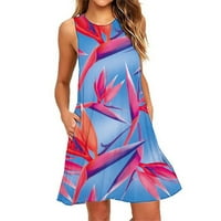 Női ruhák nyári Hawaii zseb rövid Sundresses aranyos ujjatlan ruhák laza O nyak virágos Sundress