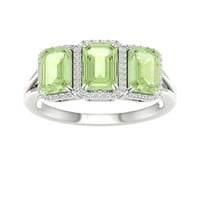 Császári drágakő 10 k fehérarany smaragd vágás zöld ametiszt ct tw gyémánt három kő halo női gyűrű