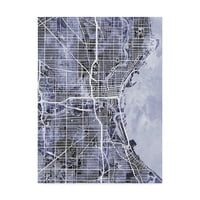 Védjegy Szépművészet 'Milwaukee Wisconsin City Map akvarellkék' vászon művészete, Michael Tombsett
