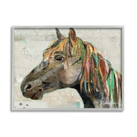 Stupell Industries Farm Horse Animal Portré változatos szkript szavak kollázs grafikus art szürke keretes művészet