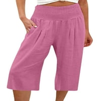 Frontwalk női Laza Capri nadrág Palazzo széles lábú nadrág nyári Pamut vászon Capris termés nadrág zsebekkel Rózsaszín