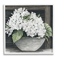 Stupell Industries fehér muskátlya virág ültetvényes rusztikus vidéki jelenet festmény fehér keretes művészet nyomtatott