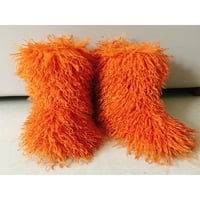 Zodanni Női Középső Borjú Csizma Lapos Téli Meleg Cipő Plüss Fuzzy Hó Csizma Női Alkalmi Hangulatos Szőrös Narancs