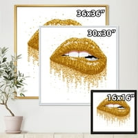 Designart 'Girl Lips Glitter Gold Sparkles' Modern keretes vászon fali művészet nyomtatás