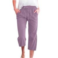 Női Alkalmi nadrág nyári széles lábú Capris húzózsinór rugalmas, magas derékú pamutvászon vágott nadrág zsebekkel
