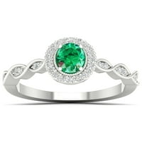 Imperial Gemstone Sterling Ezüst ovális vágás smaragdot készített és fehér zafír Halo női eljegyzési gyűrűjét hozta