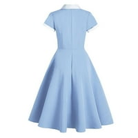 50s Rockabilly Ruhák Női 1950s Vintage egyszínű ruha koktél Prom Swing ruhák sapka ujjú