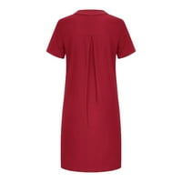 Női ruhák rövid ujjú A-Line Midi ruha, Alkalmi Nyomtatott gombóc nyakú nyári ruha bor 2XL