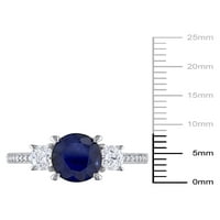 2- Carat T.G.W. Diffused Sapphire és Carat T.W. Gyémánt 14KT fehérarany 3-kő eljegyzési gyűrű