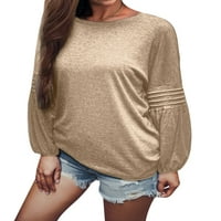 Glookwis Női egyszínű pulóver alkalmi póló sima alap póló Rakott kényelmes felsők tunika blúz Khaki XL