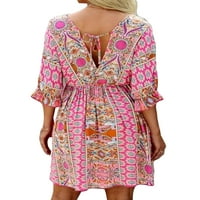 Glookwis Női fodros póló ruha Vintage nyomtatás alkalmi tengerparti nyaralás Sundress laza a-line rövid Mini ruhák