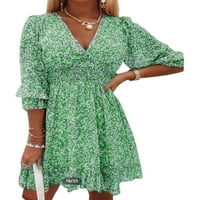 Luxplum női nyári strand Sundress Fél ujjú A-Line ruhák Virágmintás Midi ruha Szexi Party Zöld 3XL