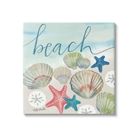 Stupell Industries Beach Calligraphy Sea -kagylók Starfish Ocean hab vászon, 36, Katie Doucette tervezése