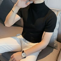 Vicces pólók férfiaknak Fél Garbó Alkalmi Divat kötött alsó kötött rövid ujjú alkalmi kényelmes póló Fekete XXXL