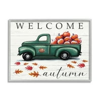 Stupell Industries Green Farm Truck őszi Apple Harvest Welcest Sign, 14, Elizabeth Tyndall tervezte