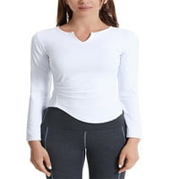 Rejlun Női Edzés felső Hosszú ujjú jóga pólók V nyakú póló kényelmes blúz Lélegző Fitness póló Fehér XL