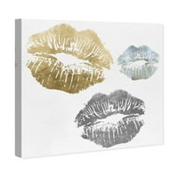 Runway Avenue Divat és Glam Wall Art vászon nyomatok 'Luxury Kiss' ajkak-Arany, Szürke