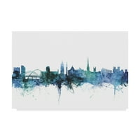 Védjegy képzőművészet 'Newcastle England kék kékeszöld Skyline' vászon művészet Michael Tompsett