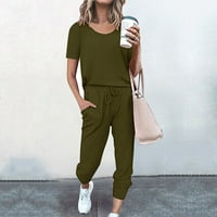 Tawop Női Pure Color Suit Rövid Ujjú Szabadidős Pocket Home Sweatpants Készletek Pro Club Nadrág Női Molett Méret Clearance