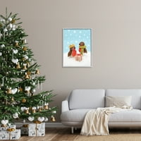 Stupell Industries Madarak Ajándékozás Karácsony Hó Ünnep Fényképezés Szürke Keretes Művészet Nyomtatás Wall Art