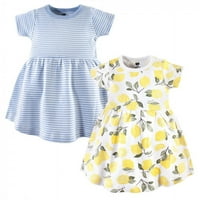 Hudson baba csecsemő és kisgyermek lány pamut rövid ujjú ruhák 2pk, citrom, 6 hónapos