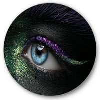 Designart 'Nő szeme zöld és lila pigment és szikrák modern körfém fali művészete - 23 -as lemez