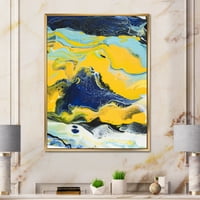Designart 'Absztrakt márványkompozíció kék és sárga i' Modern keretes vászon fal art nyomtatás