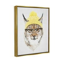 Bobcat hipster sapka vadon élő állatok és rovarok grafikus művészet metál arany keretes művészet nyomtatott fal művészet