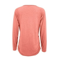 Női felsők V-nyakú Szilárd negyed Zip Alkalmi Női pólók hosszú ujjú Divat Rózsaszín XL