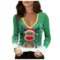 Női Alkalmi V-nyakú karácsonyi nyomtatás Hosszú ujjú blúz pulóver ing felsők